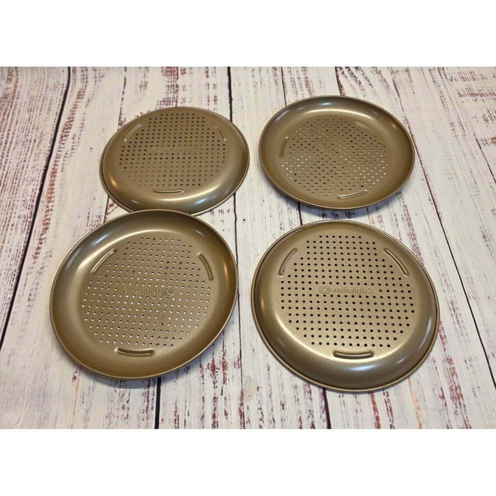 Calphalon Pizza Pans 7in Bronze Excellent Set of 4 Perforated Nonstick
